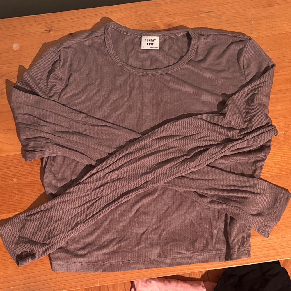Sunday Best Ribbed Long Sleeve in Taupe/Brown